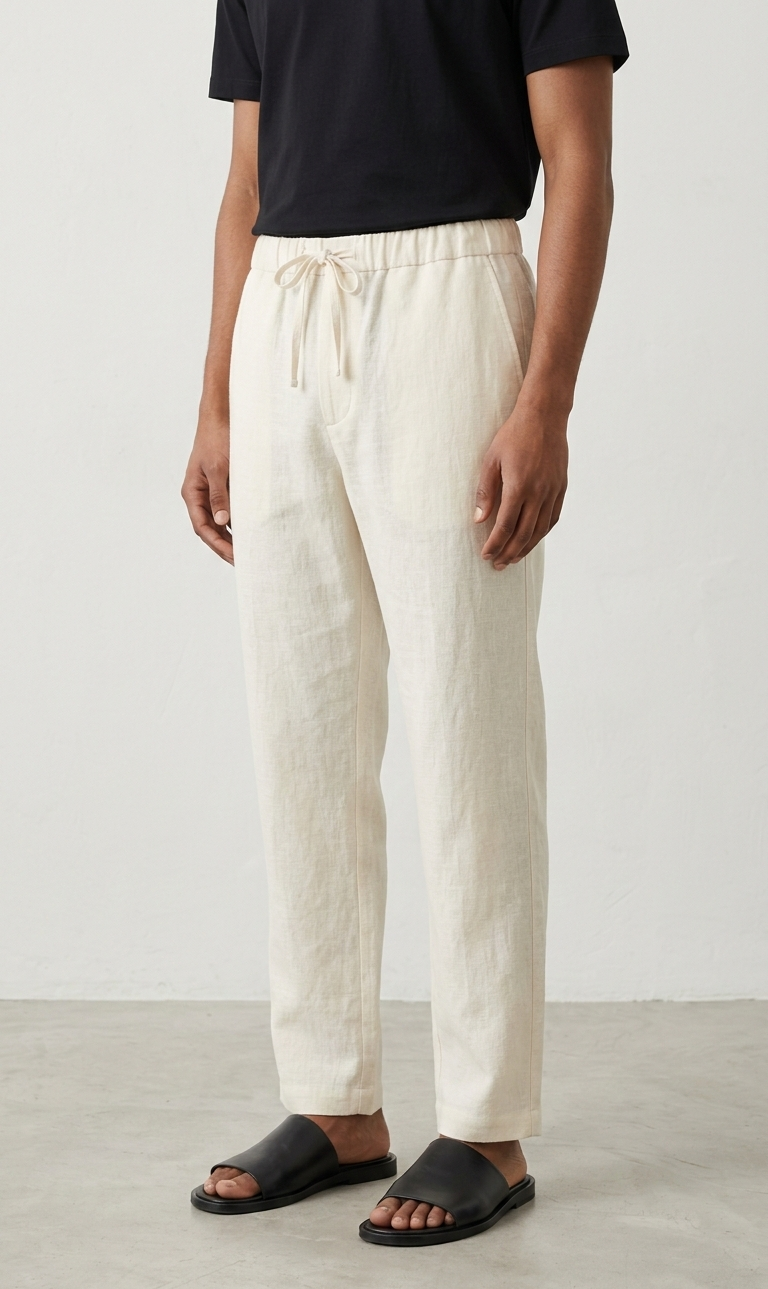 Relaxed Fit Cotton Linen Pants – Cream