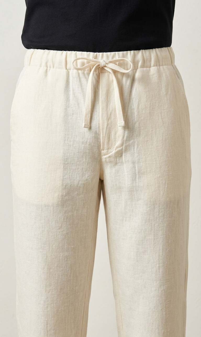 Relaxed Fit Cotton Linen Pants – Cream