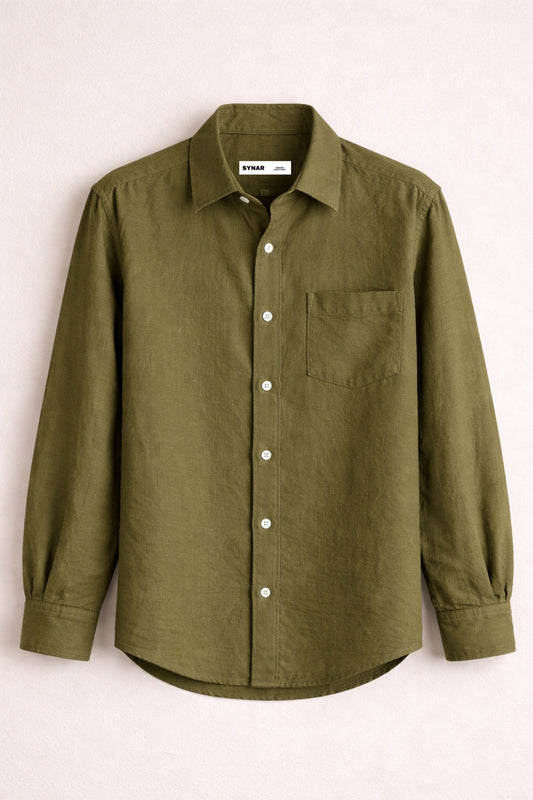 Olive Green Cotton Linen Shirt