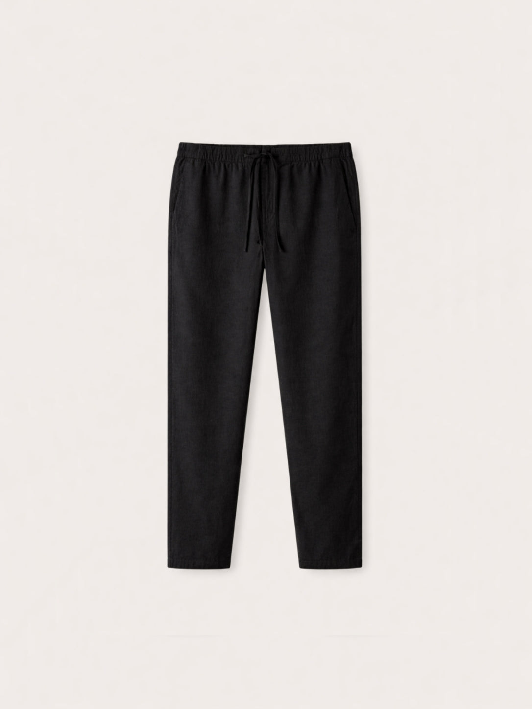 Black Cotton Linen Drawstring Pants