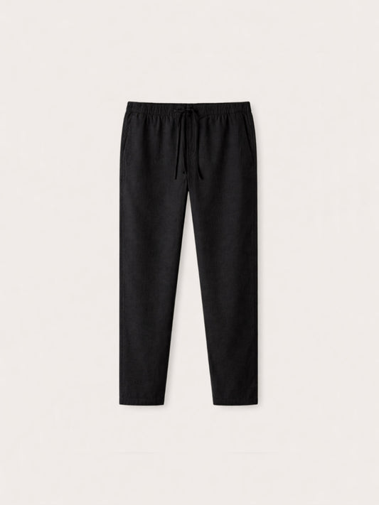 Black Cotton Linen Drawstring Pants
